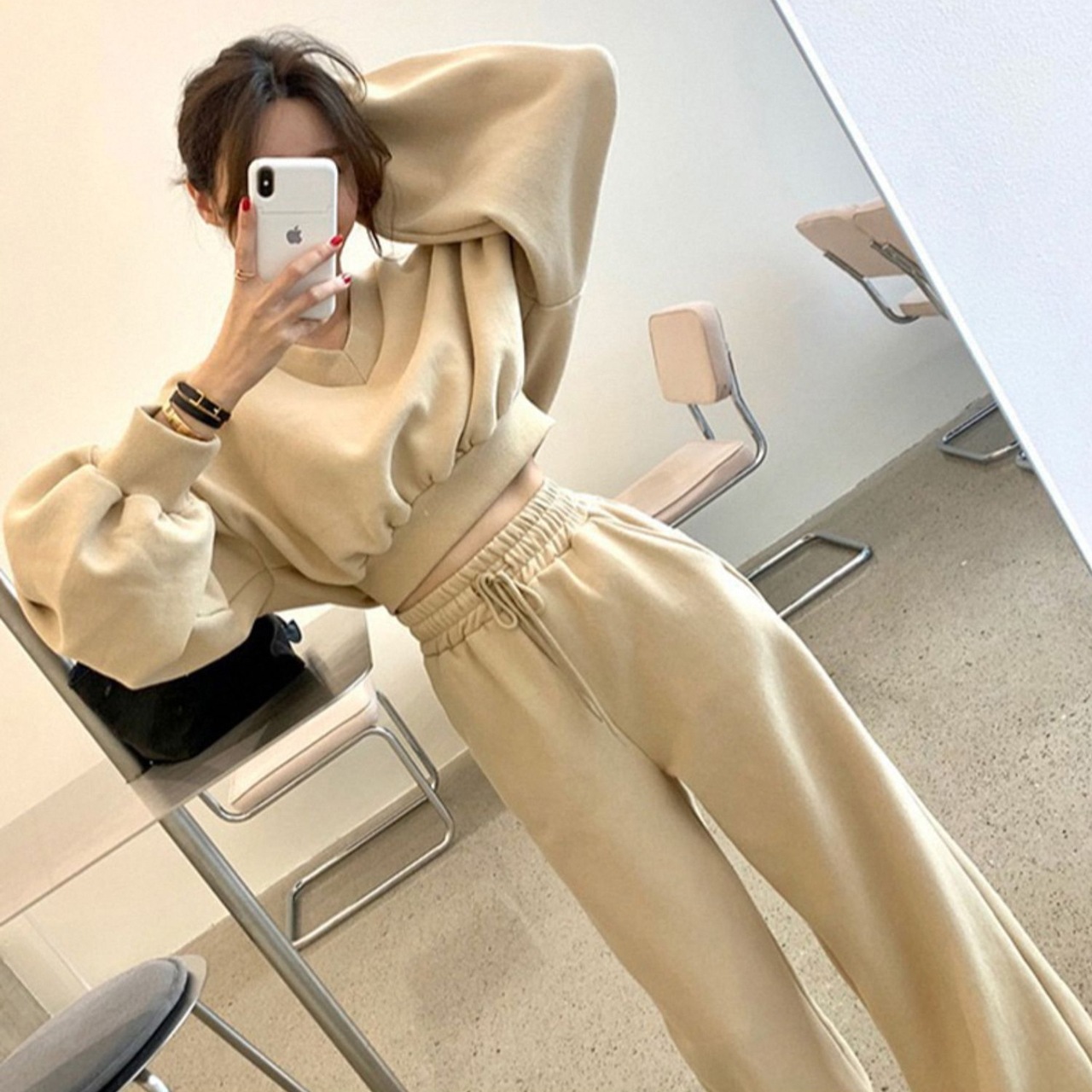 スウェット上下セット レディース ルームウェア ワイドパンツ ロング 長袖 Vネック シンプル カジュアル おしゃれ こなれ感 無地 春 秋 冬 お泊まり 休日 楽ちん 暖かい 普段使い S M L