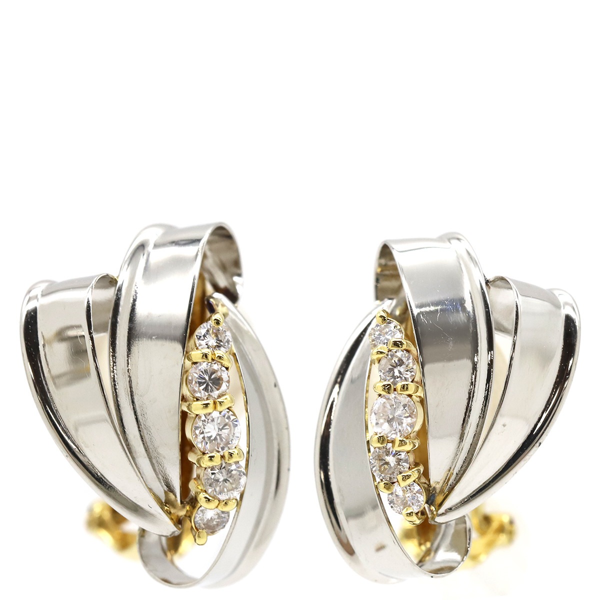 イヤリング ダイヤモンド コンビ K18YG Pt900 ダイヤモンド プラチナシルバーXイエローゴールド 750 18K プラチナ 【中古】