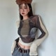 女性用長袖絞り染めTシャツ,セクシーなショートトップ,スリムな婦人服,y2kファッション,韓国のゴス,安い,販売,春,秋