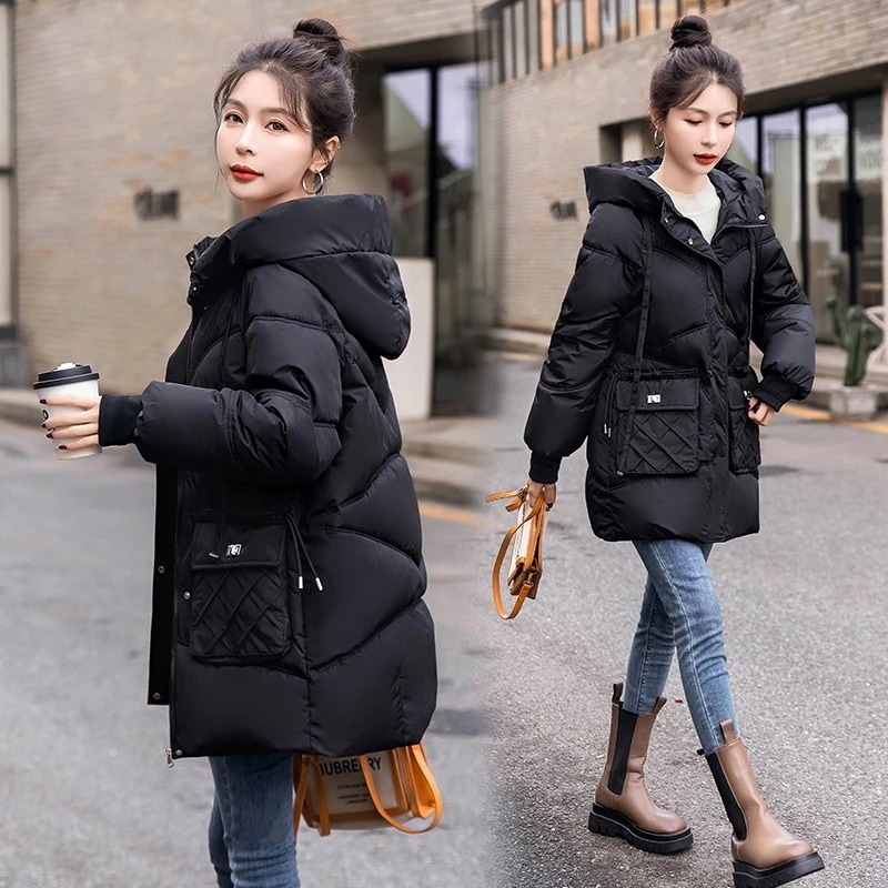 ダウン綿服女性冬の中長タイプ2024年新型韓国版厚手綿入れの小柄なゆったりとした綿入れの上着