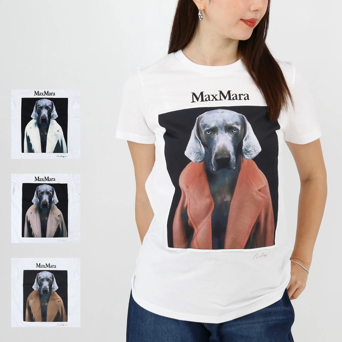 Tシャツ CIPRIA チプリア レディース ウィリアム・ウェグマン 半袖 ピュア コットン ジャージー カットソー ロゴ コットン ドッグプリント 犬 クルーネッ