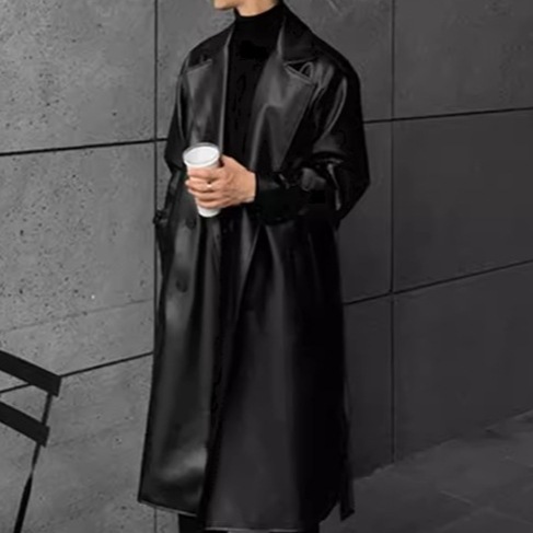 メンズ 男性用 コート アウター 上着 トレンチ レザーコート ロング 長袖 襟付き スーツカラー ポケット 異国風 防水 PU 大人可愛い シンプル 上品 おしゃれ かっこいい レトロ こなれ感