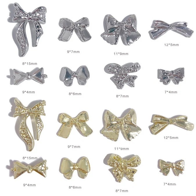 【10点セット】ネイルメタルチャームパーツビジュージェル封入パーツリボンパーツネイルデコレジン埋め込み４粒