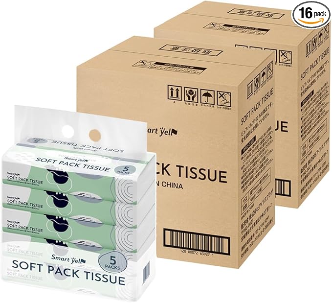 【16個セット】 アイリスプラザ ソフトパックティッシュ 300枚 (150組)ｘ5パ