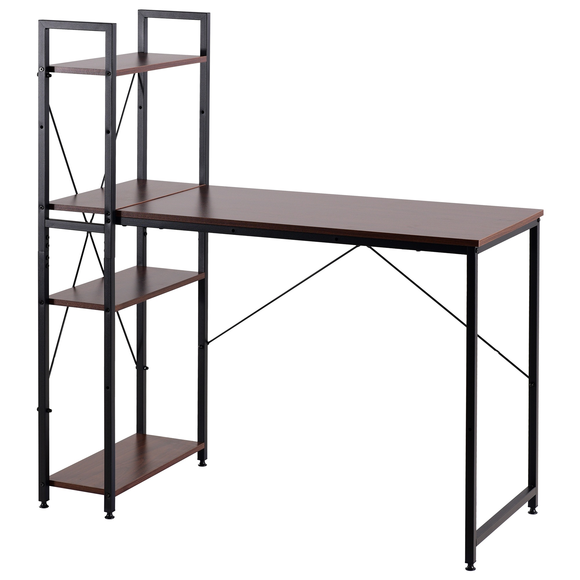 【2点購入で150OFF】【国内即発送】【オフィスチェア+パソコンデスク セット】brown パソコンデスク ラック付き 調整可能　デスク ワークデスク 木製 学習デスク