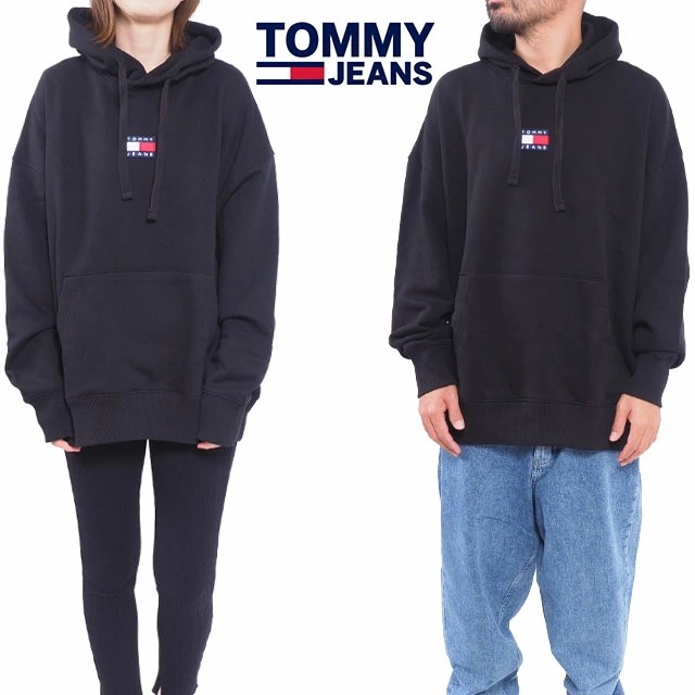 トミージーンズ パーカー ブラック 黒 メンズ レディース フーディ スウェット M L XL LL 2Lサイズ TOMMY JEANS BADGE HOODIE