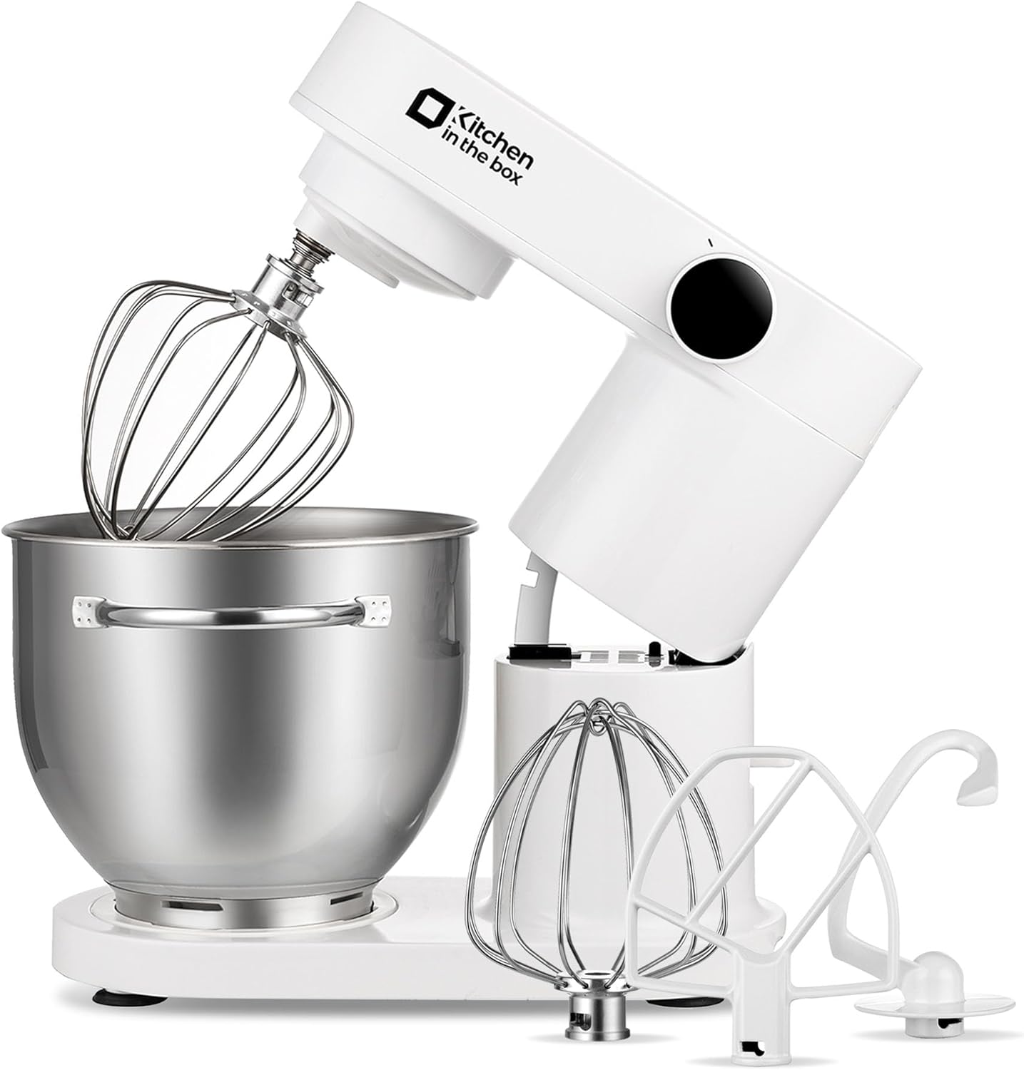 スタンドミキサー 5L大容量 3種類アタッチメント 6段階スピード調節 卓上型ミキサー 混ぜる/練る/泡立てる 一台三役 多機能 低騒音 (ホワイト)