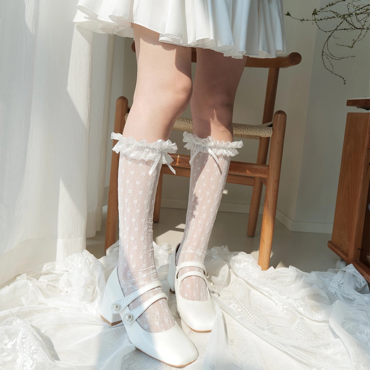 1点ご購入 で10点プレゼントいたします韓国レース糸蝶結びレース少女靴下スタッズソックス唯美透明ストッキングふくらはぎ靴下