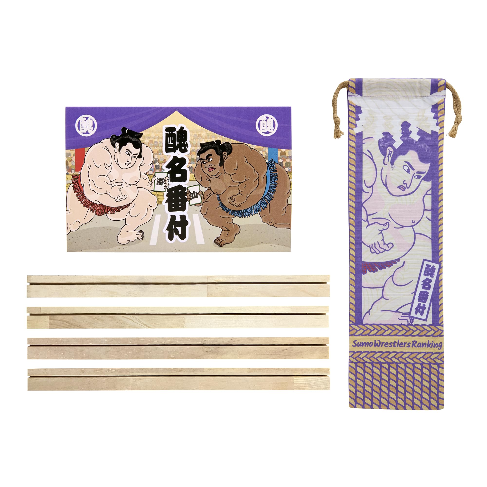 醜名番付【木製スタンド4本＆オリジナル巾着袋セット】しこなばんづけ漢字を組み合わせてしこ名をつくれ！爆笑大喜利系ボードゲーム（2～4人用/10才以上向け）