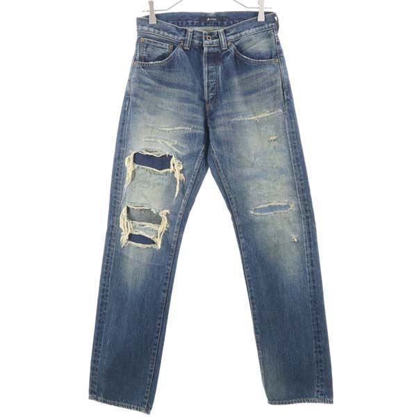 未使用 HWジーンズ ストレートデニムパンツ S ジーパン ダメージ セルビッチ メンズ