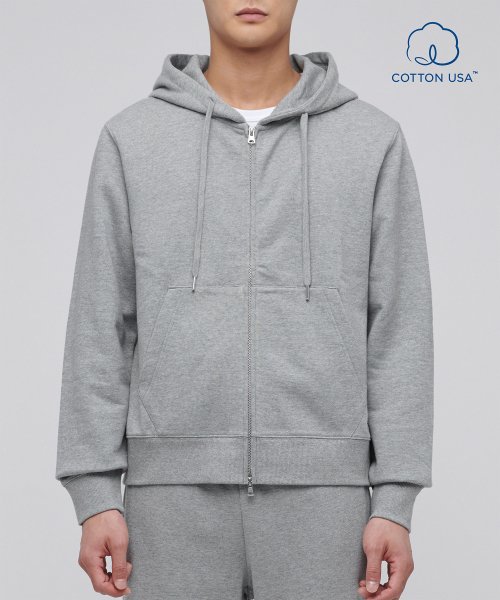 [韓国直送] フード付きスウェットzipup_sort long [メランジュグレー]フード付き汗zip-up_short長[メランジュグレー]