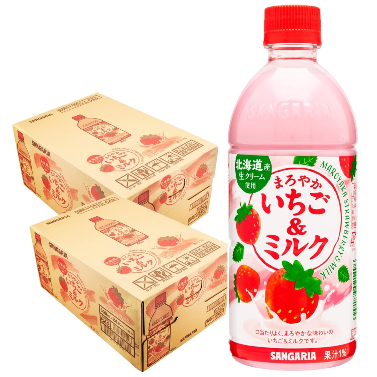 サンガリア まろやかいちご＆ミルク 500ml×2ケース/48本