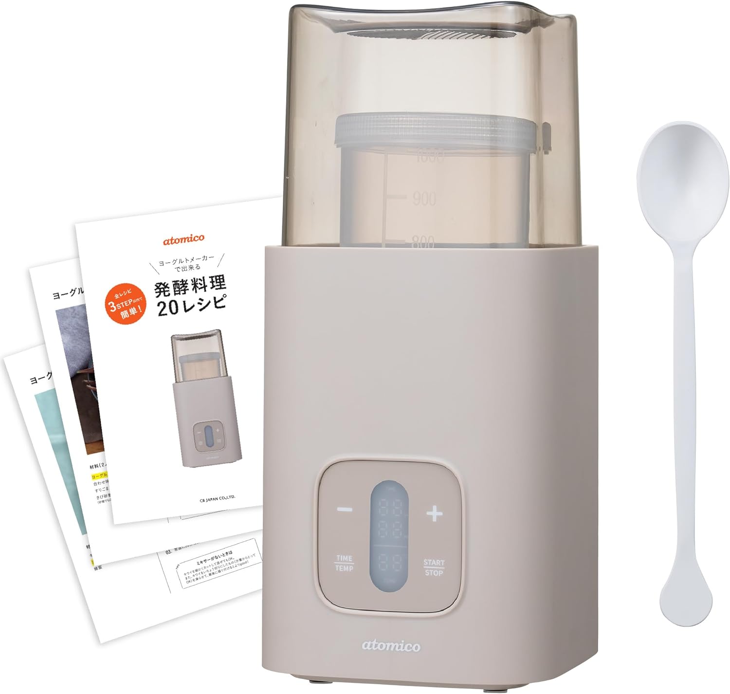 シービージャパン ヨーグルトメーカー 発酵食品メーカー 牛乳パックで作れる 温度調節(25～65度) 専用容器/専用スプーン/オリジナルレシピ付き atomico