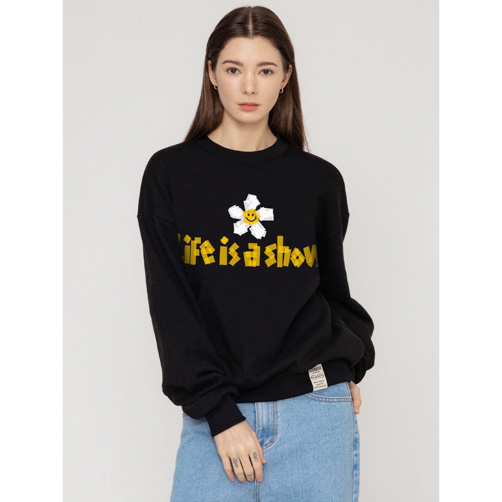 グラバーテープフラワースマイルスウェットシャツブラック