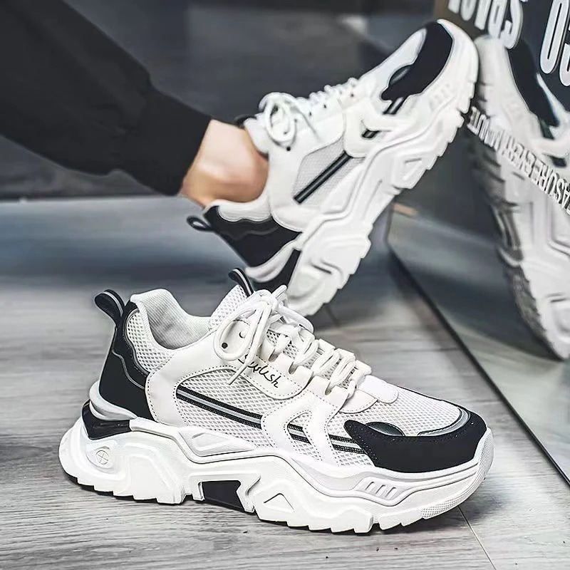 新しい 学生 走り 快適 防臭 ホワイト スポーツシューズ メンズ 高く 通気 外着 耐摩耗性 網面 ブラック おやじ靴