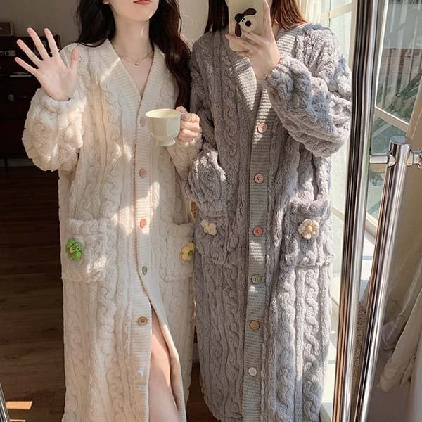 ウェア もこもこパジャマ ナイトガウン レディース かわいい 長袖 フード付き 着る毛布 部屋着 寝間着 おうち時間 女性用 ふわふわ 前開き 韓国 暖かい 花柄 あったか プレゼント 結婚每日更新