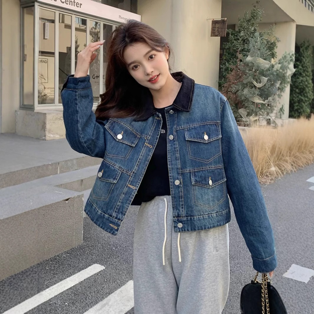 ヴィンテージショートワークウェアデニムダウンジャケット2024冬の小さな人々ファッション揚げストリート厚化粧ホワイトダックダウンアウター