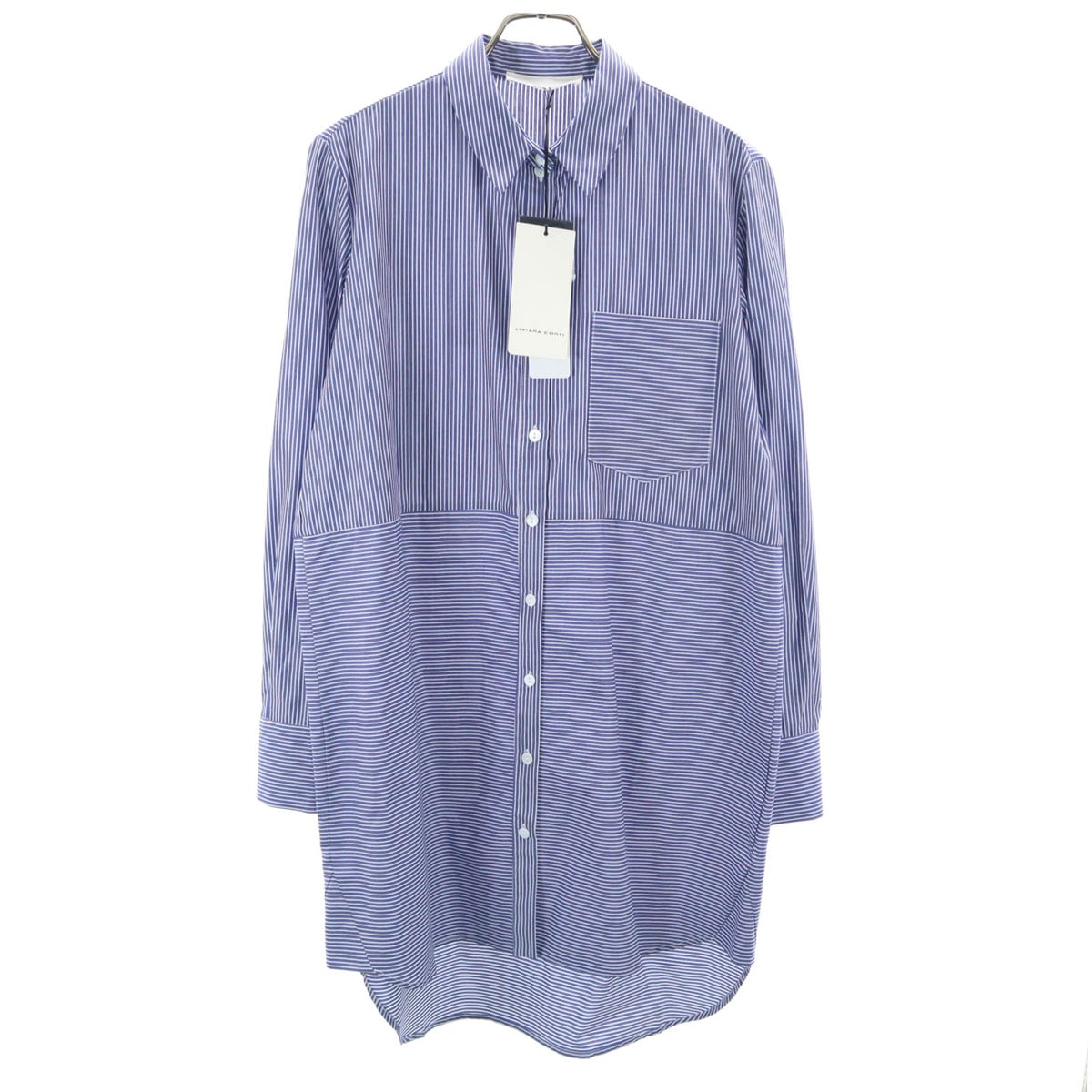 未使用 LIVIANA CONTI リビアナコンティ イタリア製 ストライプ柄 長袖 シャツワンピース 42 ネイビー レディース 古着