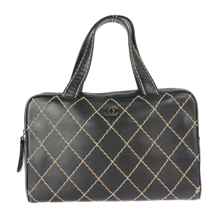 CHANEL シャネル ハンドバッグ A14692 ワイルドステッチ レザー ブラック ココマーク ミニボストン 本物保証 中古