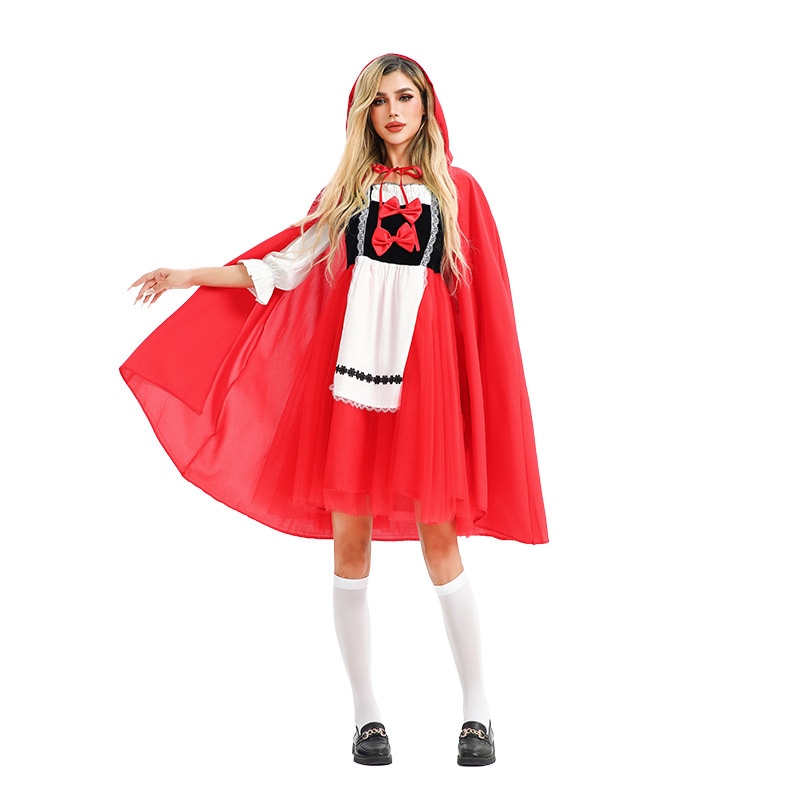 2025 ハロウィンコスチューム 赤ずきん ステージパフォーマンスコスチューム マント 農場 田園風 メイド服 ケープ ドレス