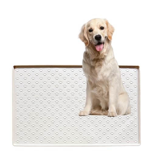 犬 トイレトレー シリコン ワイド トイレトレー ワイド 【可愛い肉球柄 &】エッジ加工で漏れ安心 トイレマット ペットシーツ お手入れ簡単 (ホワイト, 60x80cm)