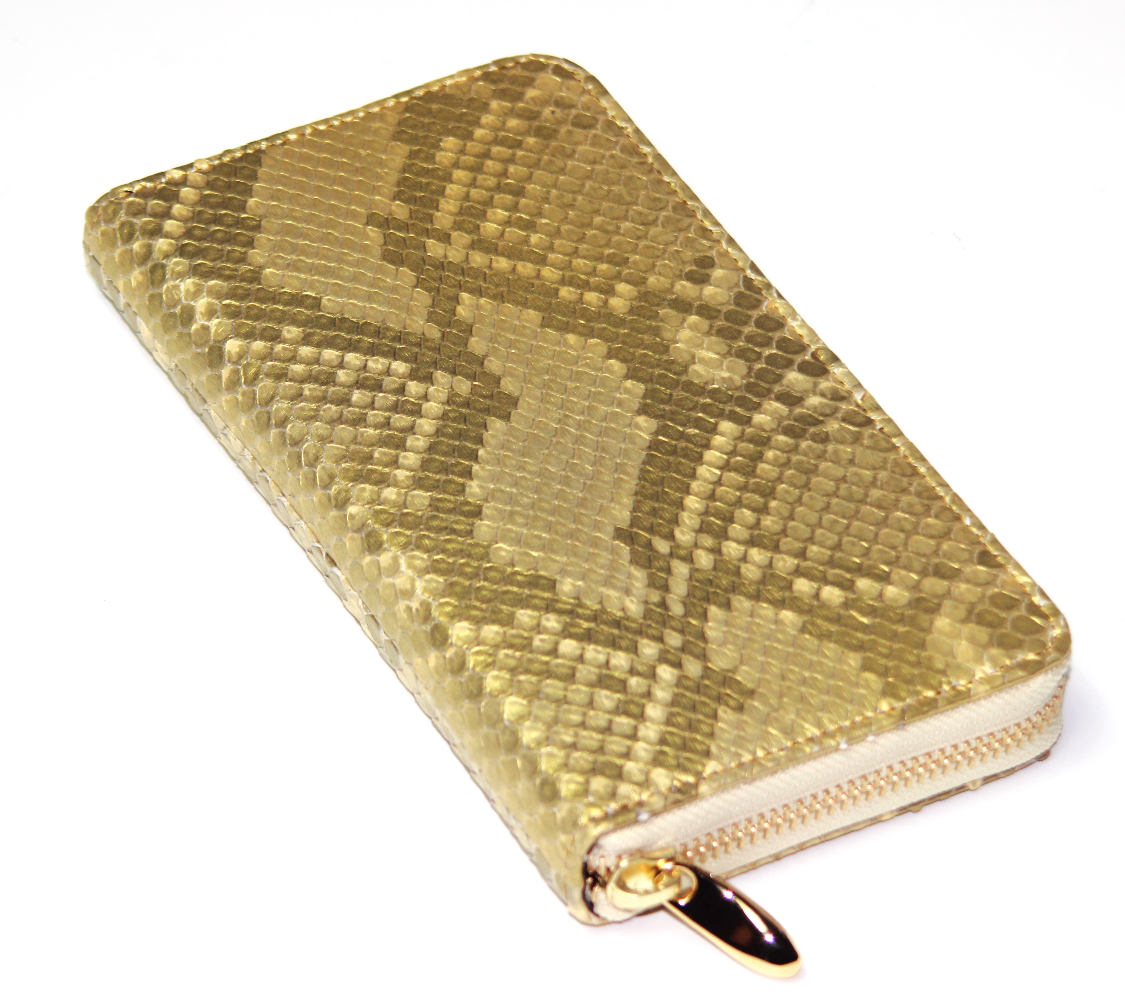 【新規OPEN】【期間限定セール】【激安】【新品未使用】 本パイソン　錦蛇革　牛革　薄金ゴールド加工　日本製　男女兼用　ラウンドロングウォレット　TK-GSMRL