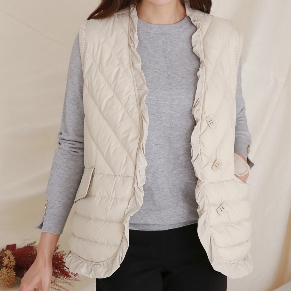 New 프릴 경량 다운 오리털 조끼 베스트 (4color)