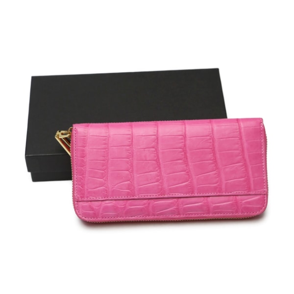 クロコダイル52658 外ポケット付き マット 小銭入付ラウンドファスナー ピンク
