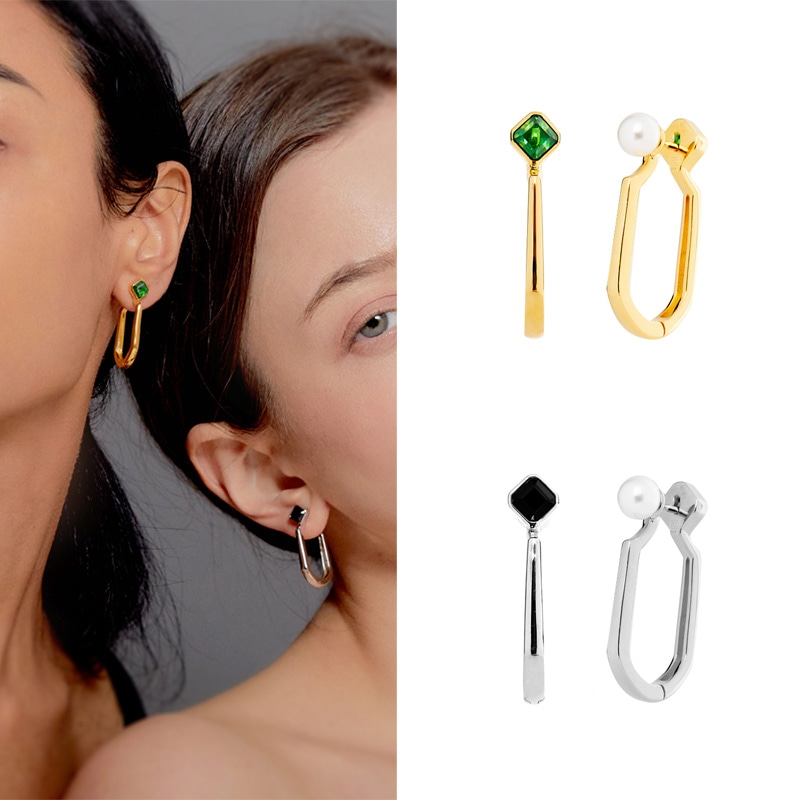 [韓国女性アクセサリー]クレア ブラック/グリーン アッシャー&パール イヤリング 韓国ファッション 韓国人気正規品