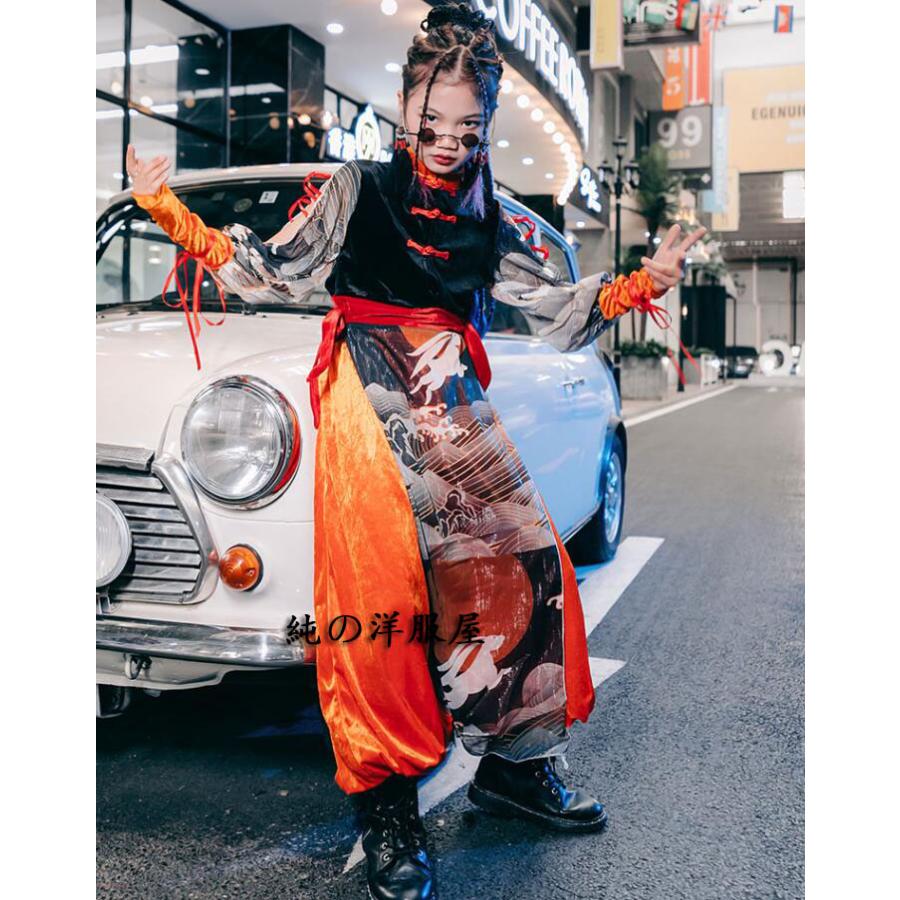 子供ダンス衣装 ステージ衣裳 キッズ 和柄 舞台 ショー 衣装 女の子 男の子 中華風 中国民族風 JAZZ ストリートダンス 衣装 長袖 ロング チャイナワンピ