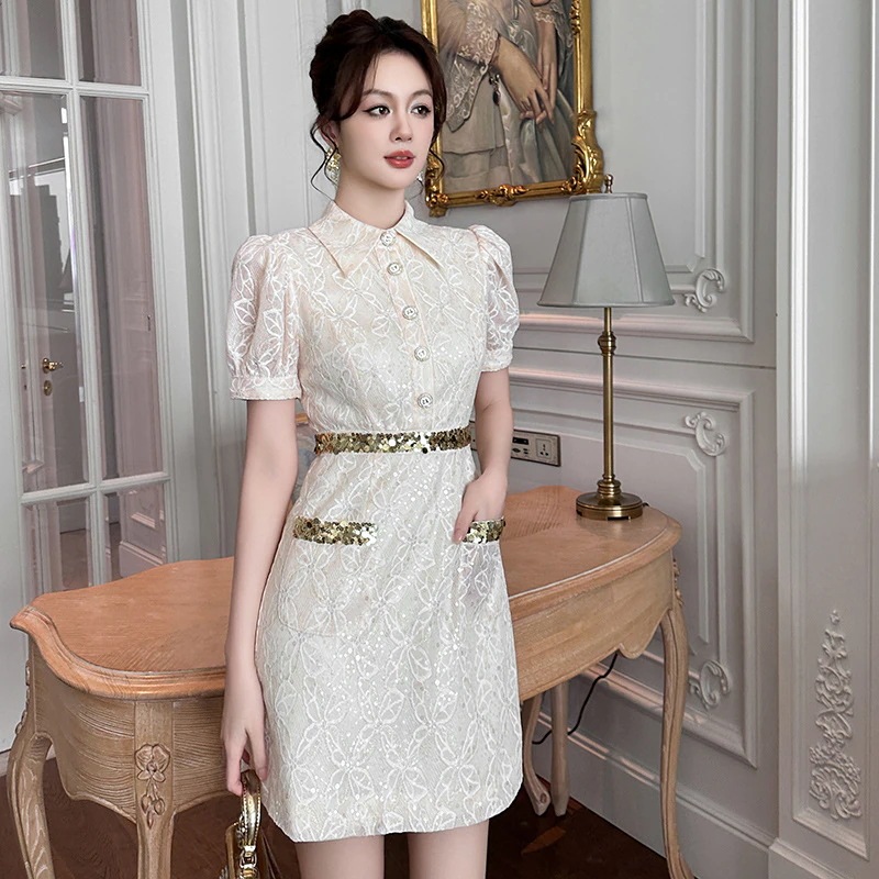 夏 気質バブルスリーブレースワンピースパーティー フォーマル イブニングドレス 演奏会 ウェディング 発表会 同窓会 披露宴 結婚式メガ割