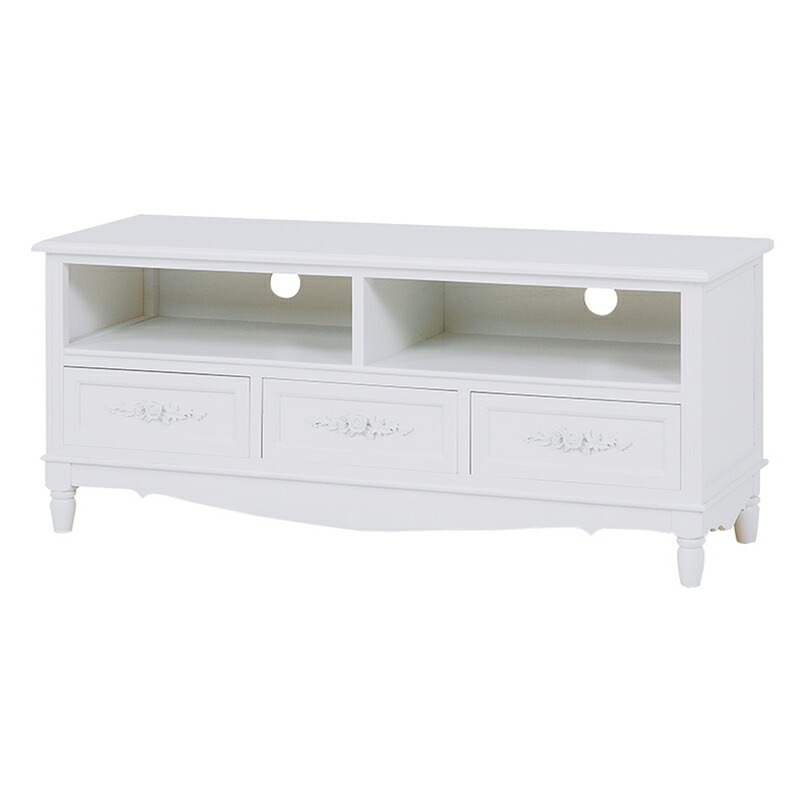 テレビ台（ホワイト）　MTV-8193WHコロンとした脚と繊細な浮き彫りが上品なテレビ台