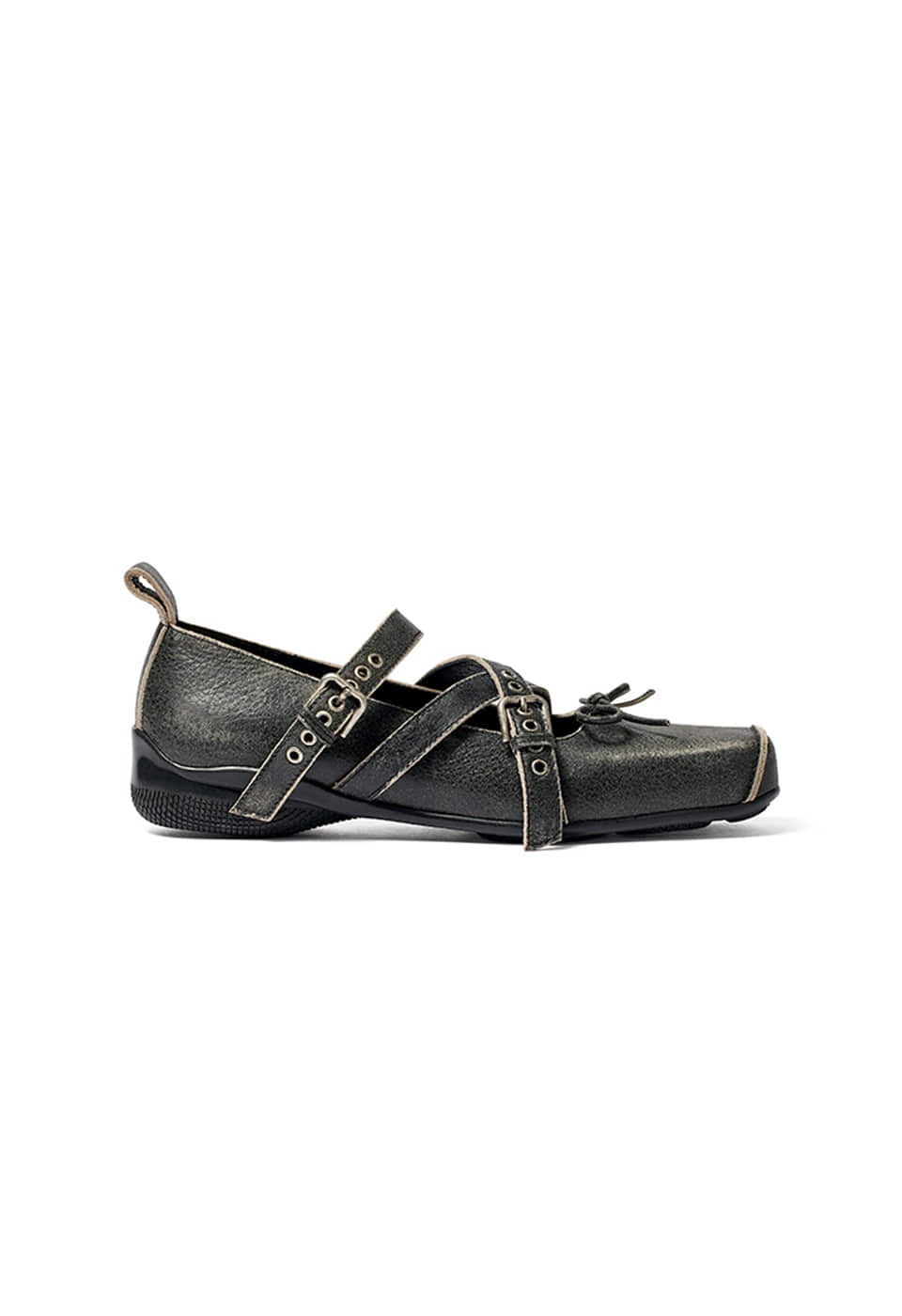 【OPEN Yy】 CROSS BUCKLE BALLET FLATS : CHARCOAL