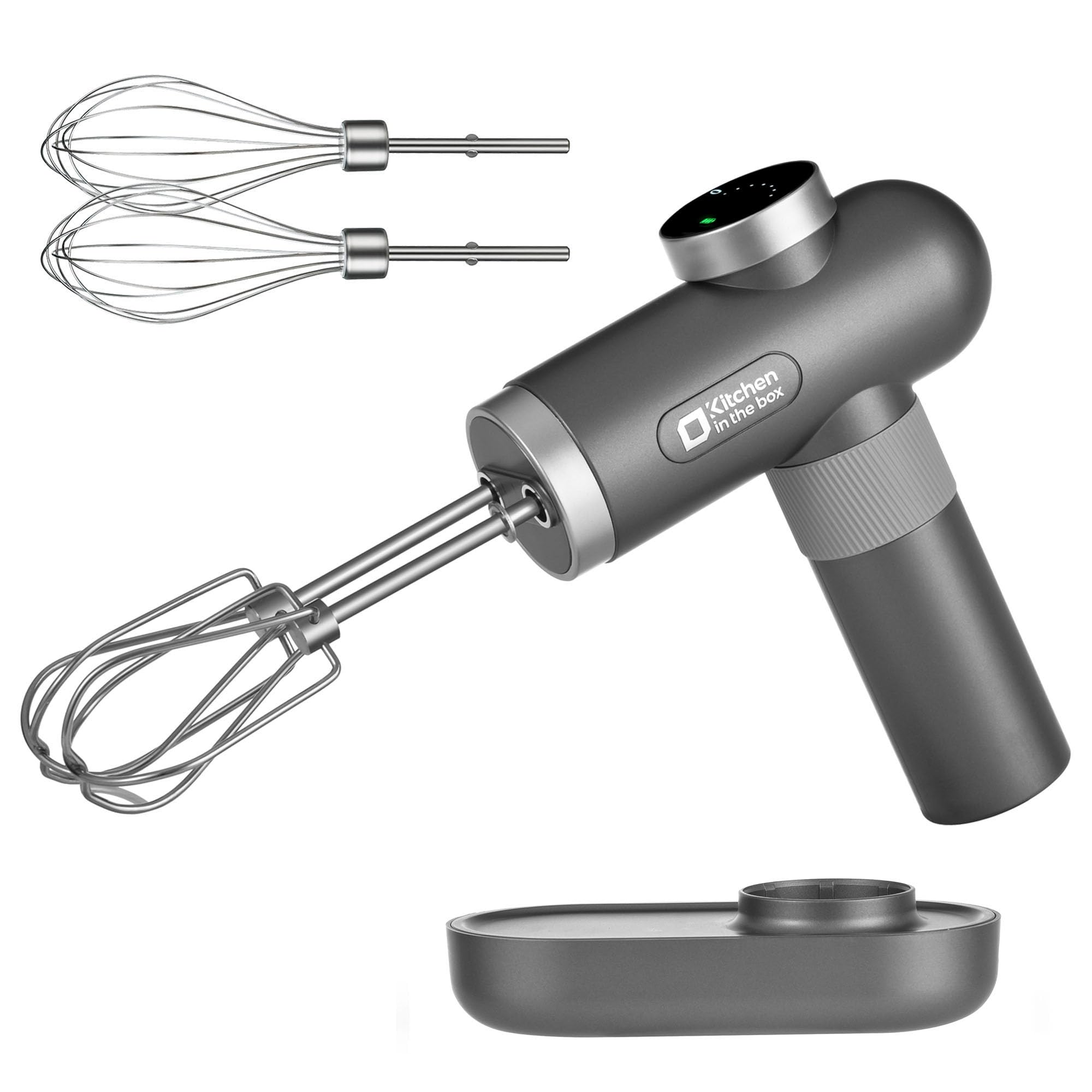 Kitchen in the box ハンドミキサー コードレス 泡立て器 小型 充電式 電動 6段階スピード調節 軽量 多機能(ダークグレー)