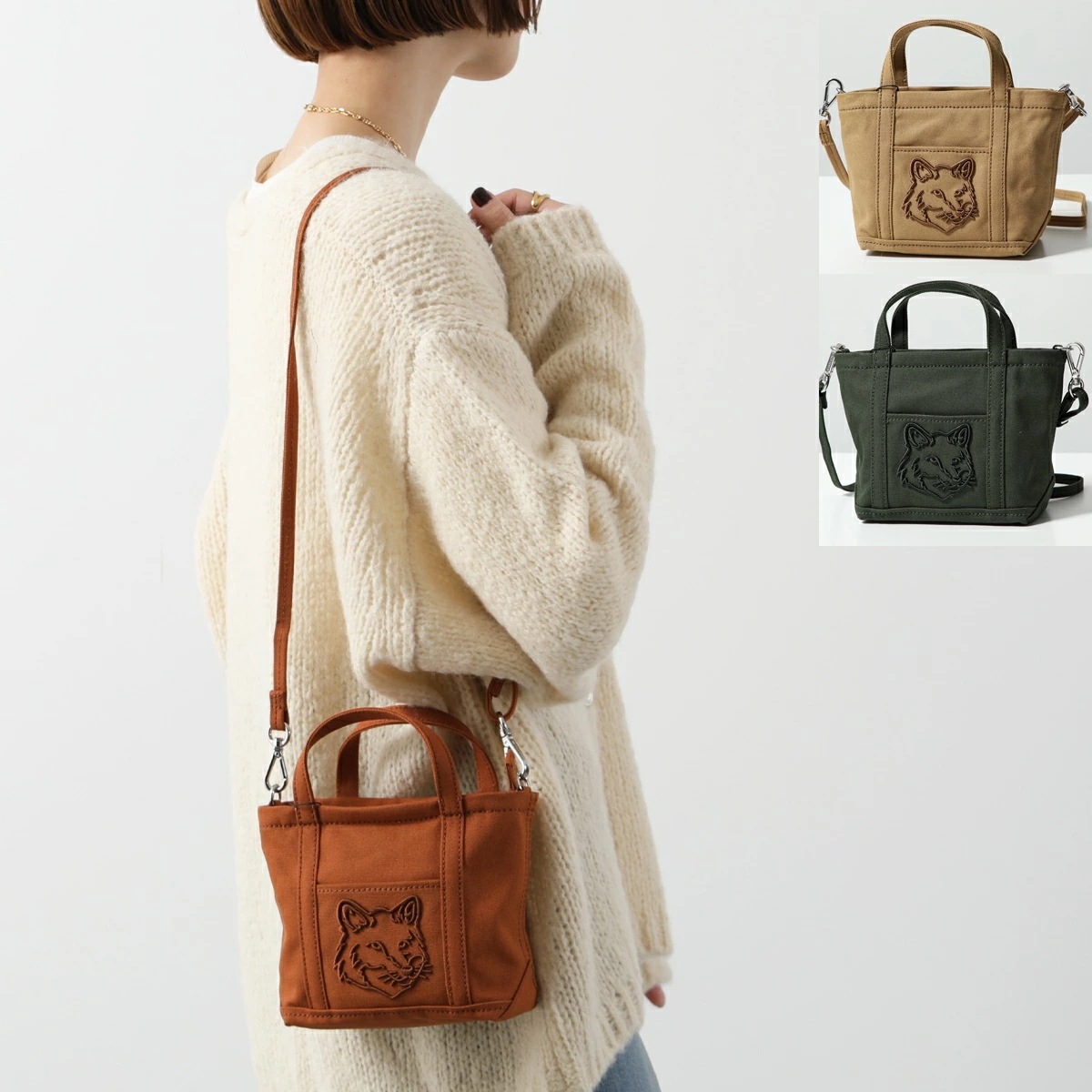 MAISON KITSUNE メゾンキツネ ショルダーバッグ MW05106 WW0107 レディース 立体フォックス 刺繍 ロゴ ハンドバッグ ミニトート 鞄 カラー3色