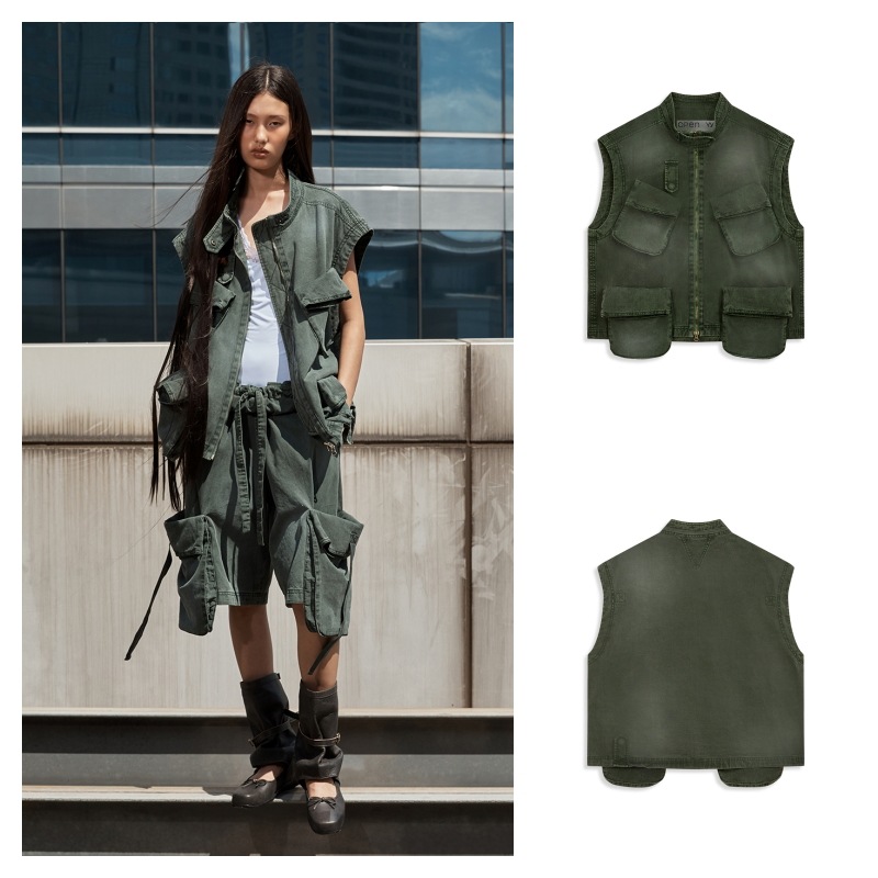 【OPEN Yy】 CARGO POCKET FIELD VEST : KHAKI