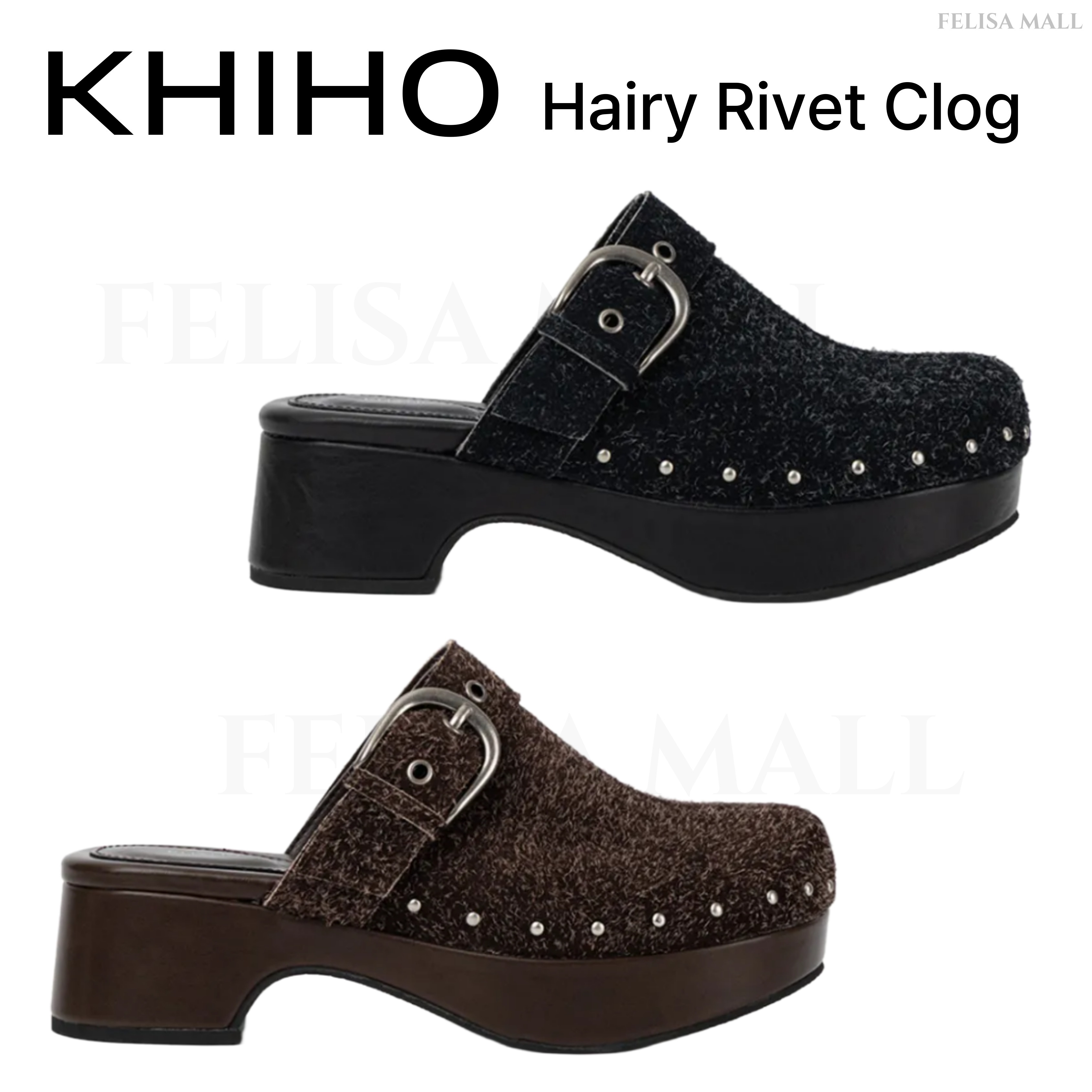 [KHIHO] Hairy Rivet Clog 厚底ミュール 人気 韓国ブランド