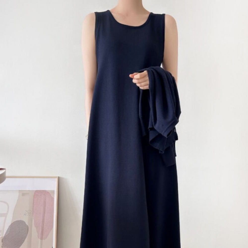 ショップアン 女性 ラウンド スリーブレス ドレス カーディガン セット ネイビー ARA-WSET-4858
