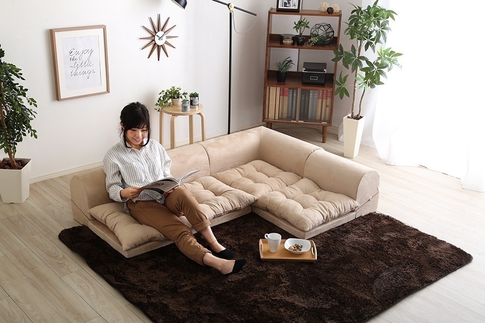 ローソファー 3人掛け フロアマット 日本製 座椅子 こたつ対応 ソファ 三人掛け ファブリックシート 完成品 三人用 3人用 大人数