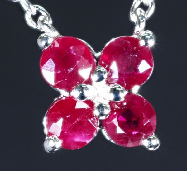 天然 ルビー ネックレス 四つ葉 クローバー 花 (刻印有 No.70-9 プレゼント 最