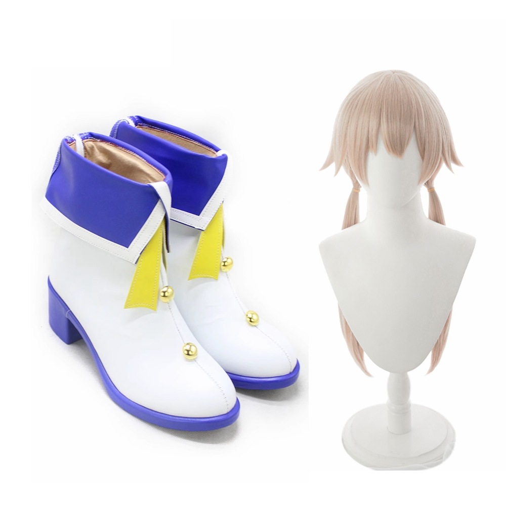 阿慈谷ヒフミ コスプレ靴+コスプレウィッグ 阿慈谷ヒフミ ブーツ コスプレ 演出服 アニメ 祭り ハロウィン クリスマス 学園祭 文化祭 仮装