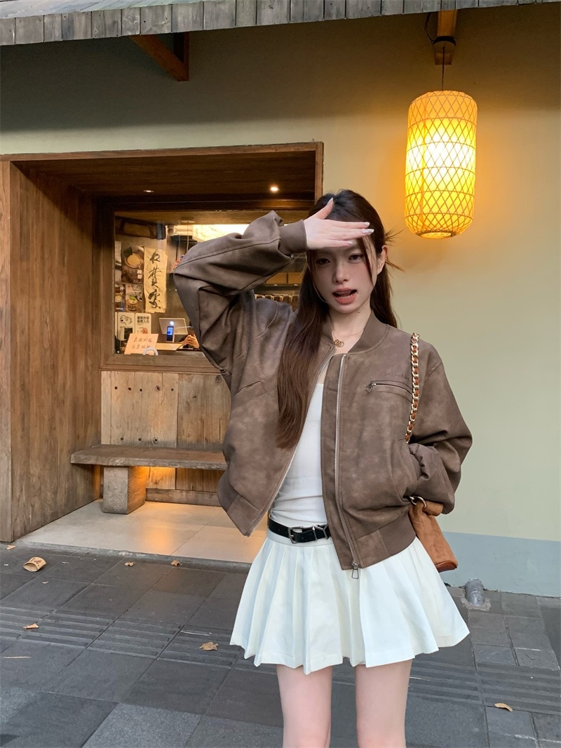 秋冬 長袖 ジャケット かわいい アウター 韓国トップス羽織り合成レディースフェイクコーデカジュアルシルエットゆったりファッション系サイズ 色っぽ 女っぽ きれいめ ネック大人丈 5,817円