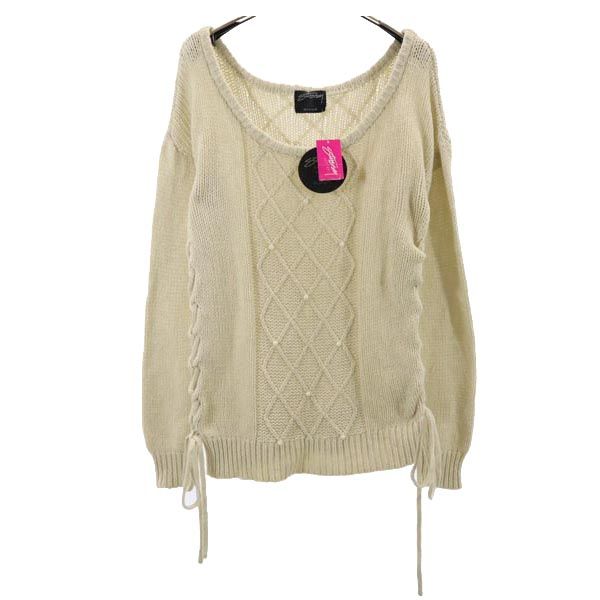 未使用 ウールブレンド 長袖 レースアップ ニット M ホワイト系 セーター レディース
