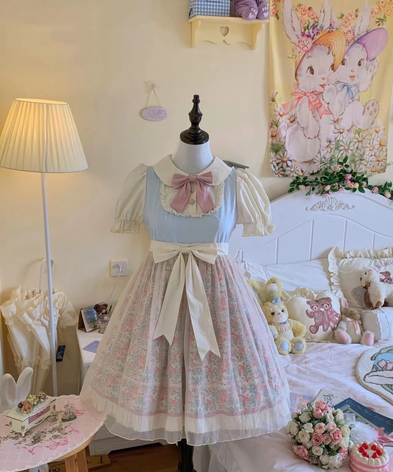 ロリータ夏小さい花ワンピースlolitaかわいい子供襟大きい子供女子ネット糸王女スカートコスチューム