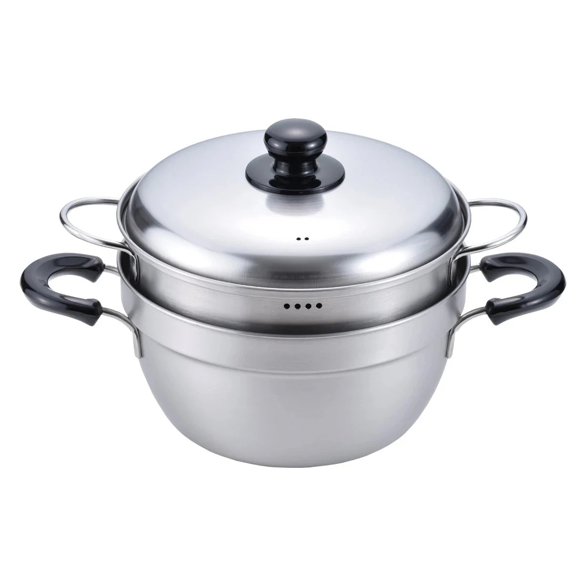 蒸し鍋 23cm IH対応 燕三 ＩＨふきこぼれにくい二段蒸し器23cm ガス火 IH 対応 蒸し器 二段蒸し器 フタ付き 蓋付き 23センチ せいろ 蒸籠 調理鍋 両手鍋 ステンレス鍋