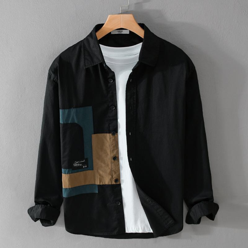 メンズ シャツ カジュアルシャツ 無地 ブラック長袖シャツ 開襟シャツ ビジネス 通勤 スリム メンズファッション 秋物