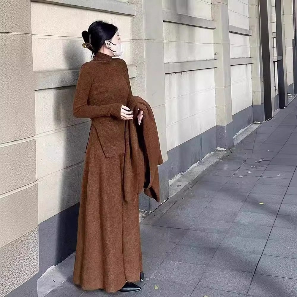 シックなスーツのニットセーター新型真冬コーデ半身ロングスカート2点セットセットアップ 4,440円