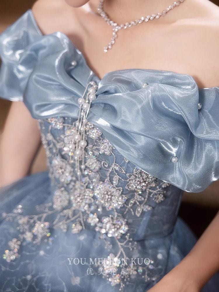 女性ワンショルダーブルードレス2025ホストハイエンドと美しいワンピースドレスドレス