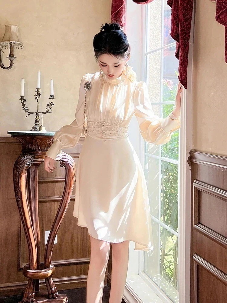 【JY.上品】 お姫様 秋 花飾り ワンピース ダイヤモンド飾り パーティードレス キャバ 着痩せ 大人 お呼ばれ 同窓会 披露宴 卒業式 結婚式 ウェディング 二次会30%までに制限