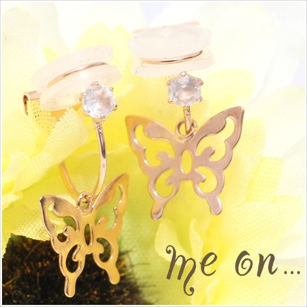 me on... K10ピンクゴールド フープ 蝶々 ローズクォーツ イヤリング 発送目安２-３週間 14,288円